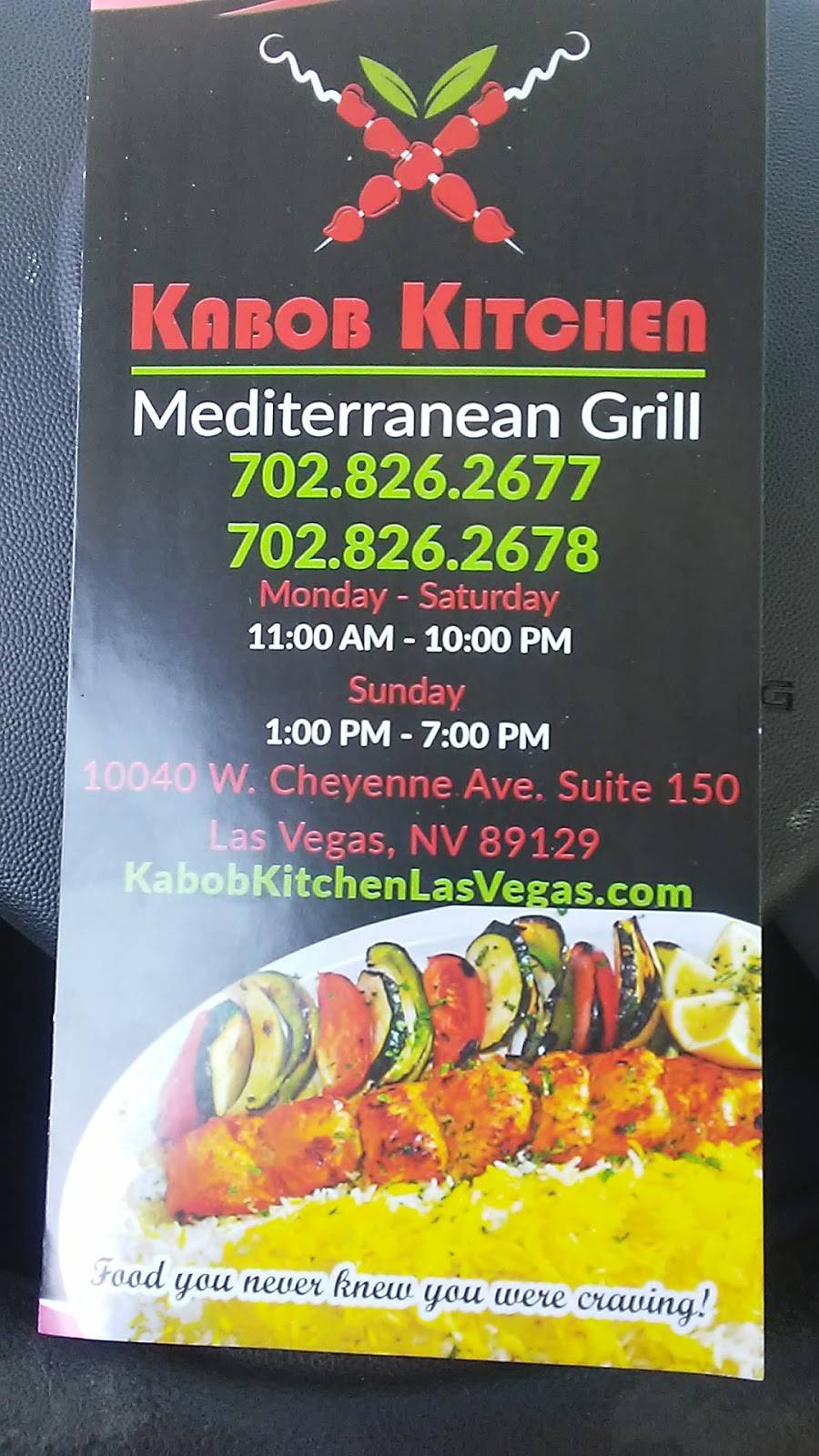 Kabob Kitchen Mediterranean Grill | restaurant | 10040 W Cheyenne Ave #150, Las Vegas, NV 89129, USA | 7028262677 OR +1 702-826-2677