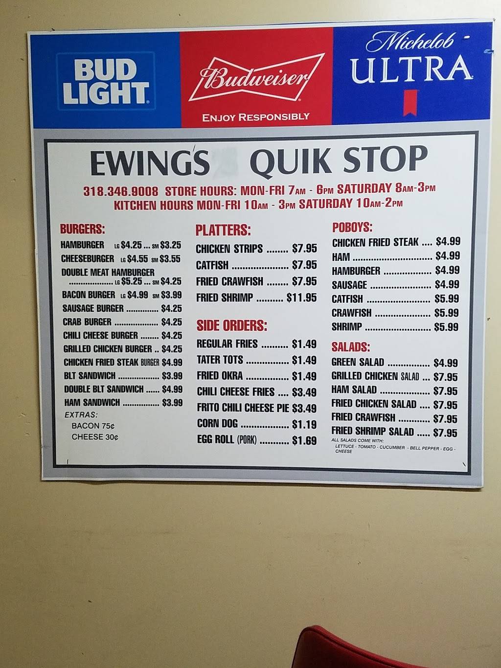 Ewings Quick Stop | restaurant | 12301 US-71, Bunkie, LA 71322, USA | 3183469008 OR +1 318-346-9008