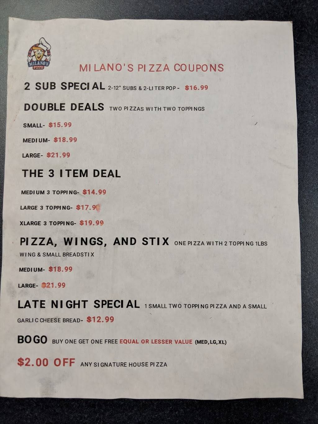 Milanos Pizza | meal delivery | 6504 W Pierson Rd, Flushing, MI 48433, USA | 8109918280 OR +1 810-991-8280