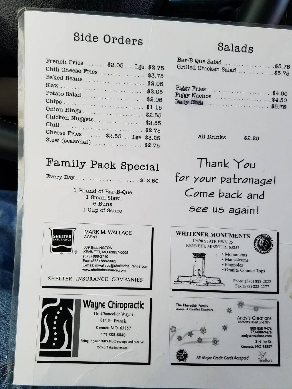 Bills Bar-B-Q | restaurant | 890 St Francis St, Kennett, MO 63857, USA | 5738888887 OR +1 573-888-8887