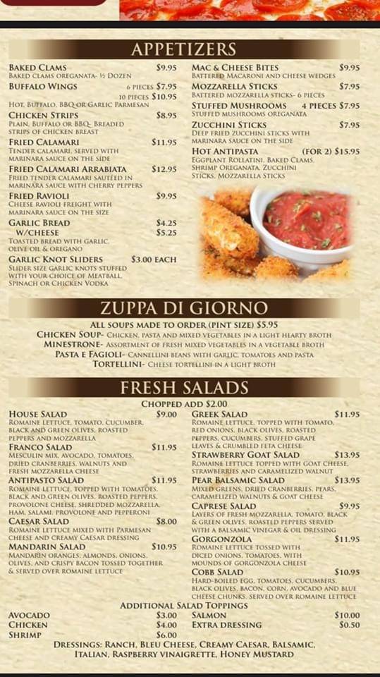 Francescos Pizzeria & Restaurant | meal delivery | 131 Central Park Rd, Plainview, NY 11803, USA | 5163490374 OR +1 516-349-0374