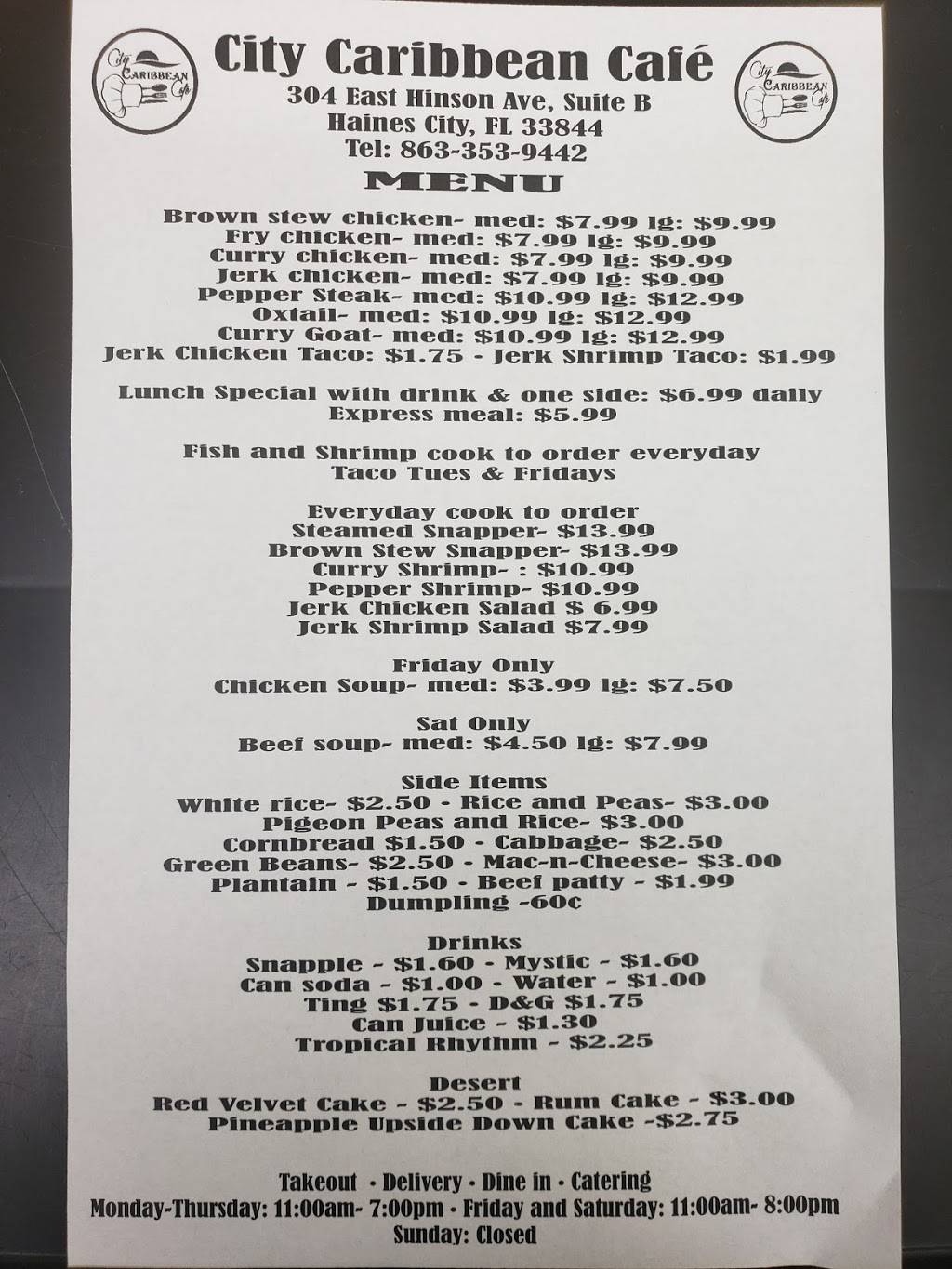 City Caribbean Cafe | restaurant | 304 E Hinson Ave suite b, Haines City, FL 33844, USA | 8633539442 OR +1 863-353-9442