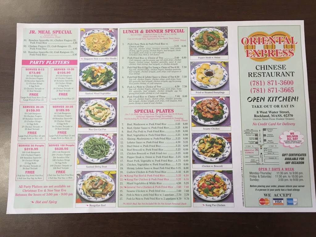 Oriental Express | restaurant | 8 W Water St, Rockland, MA 02370, USA | 7818713600 OR +1 781-871-3600