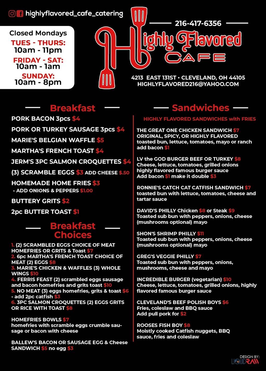 HIGHLY FLAVORED CAFE AND CATERING | restaurant | 4213 E 131st St, Cleveland, OH 44105, USA | 2164176356 OR +1 216-417-6356