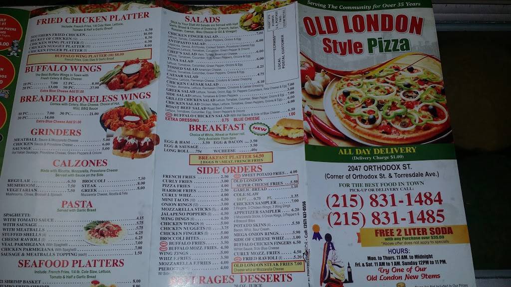 Old London Style Pizza | restaurant | 2047 Orthodox St, Philadelphia, PA 19124, USA | 2158311484 OR +1 215-831-1484