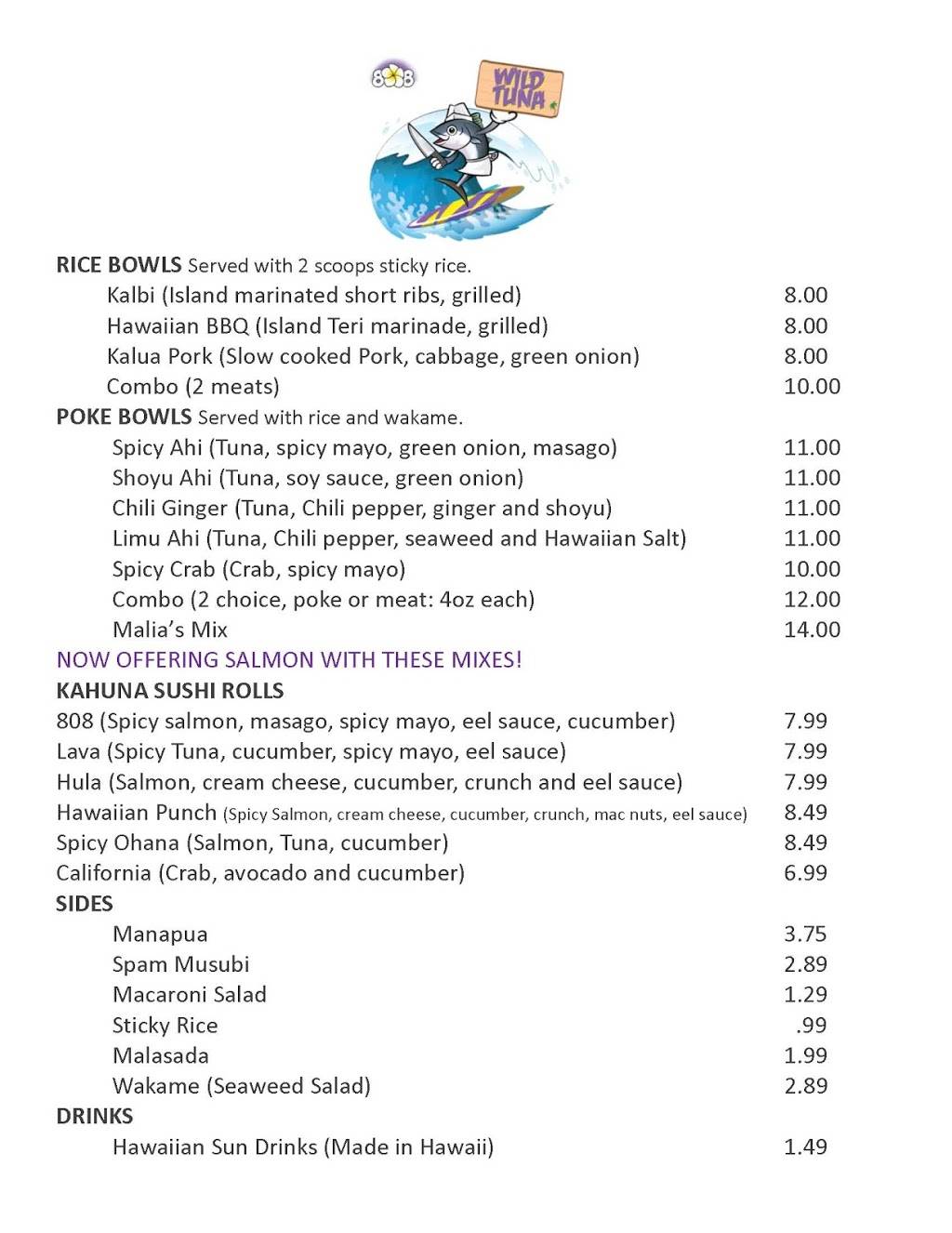 808 Wild Tuna | restaurant | 7440 6th St, Hill AFB, UT 84056, USA | 8089795887 OR +1 808-979-5887