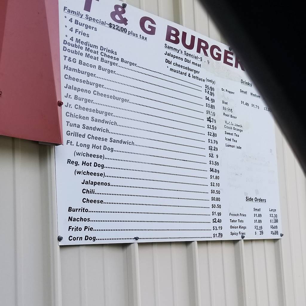 T & G Burger | restaurant | 811 Pershing Ave, Lufkin, TX 75904, USA | 9366321333 OR +1 936-632-1333