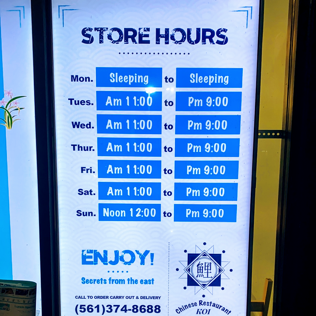 Koi Chinese Restaurant | meal takeaway | 9804 S Military Trail e6, Boynton Beach, FL 33436, USA | 5613748688 OR +1 561-374-8688