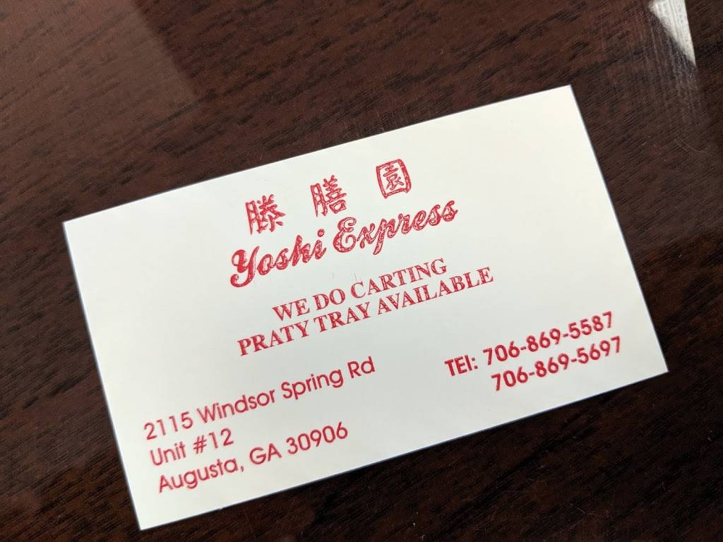 Yoshi Express | restaurant | 2115 Windsor Spring Rd suite 12, Augusta, GA 30906, USA | 7068695587 OR +1 706-869-5587