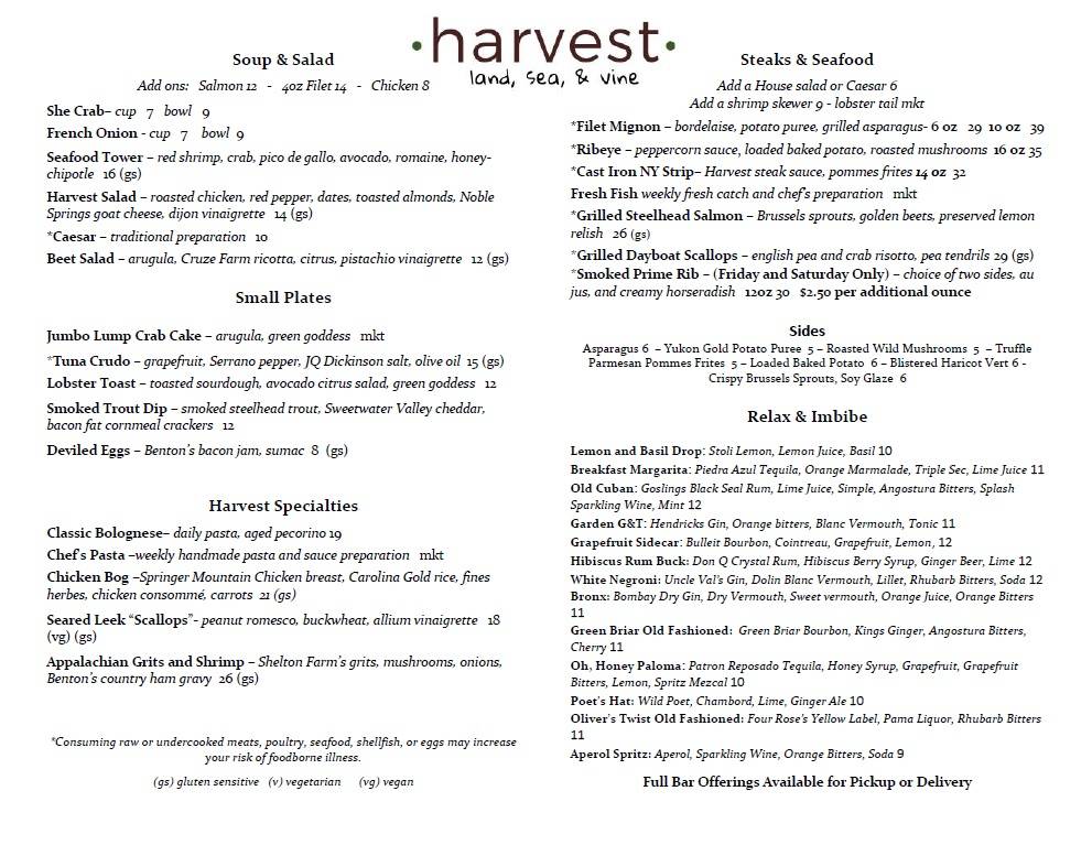 Harvest Land Sea & Vine | restaurant | 5200 Kingston Pike, Knoxville, TN 37919, USA | 8655002427 OR +1 865-500-2427
