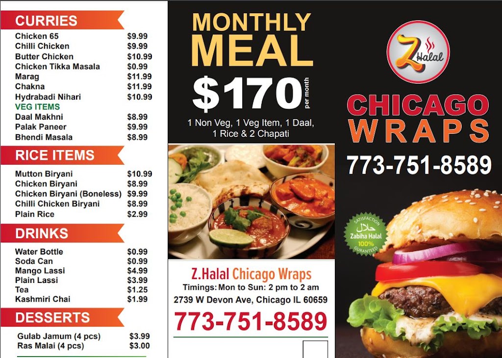 Z Halal Chicago Wraps | restaurant | 2739 W Devon Ave, Chicago, IL 60659, USA | 7737518589 OR +1 773-751-8589