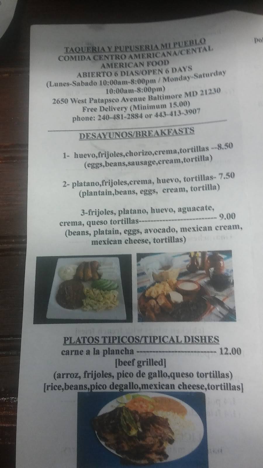 Restaurante Mi Pueblo | restaurant | 2650 W Patapsco Ave, Baltimore, MD 21230, USA | 4103683691 OR +1 410-368-3691