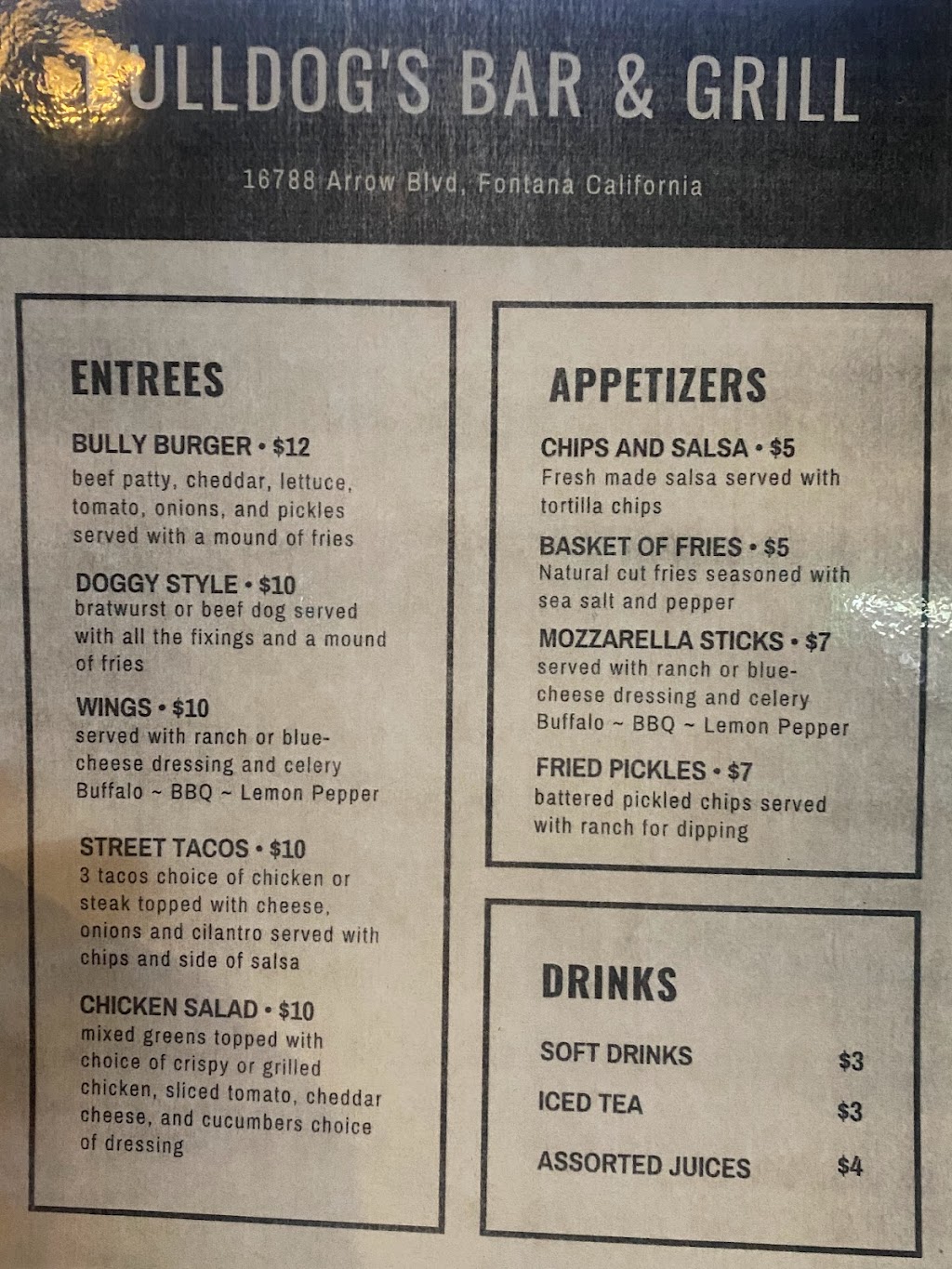 The Bulldog Bar & Grill | restaurant | 16788 Arrow Blvd, Fontana, CA 92335, USA | 9097287223 OR +1 909-728-7223