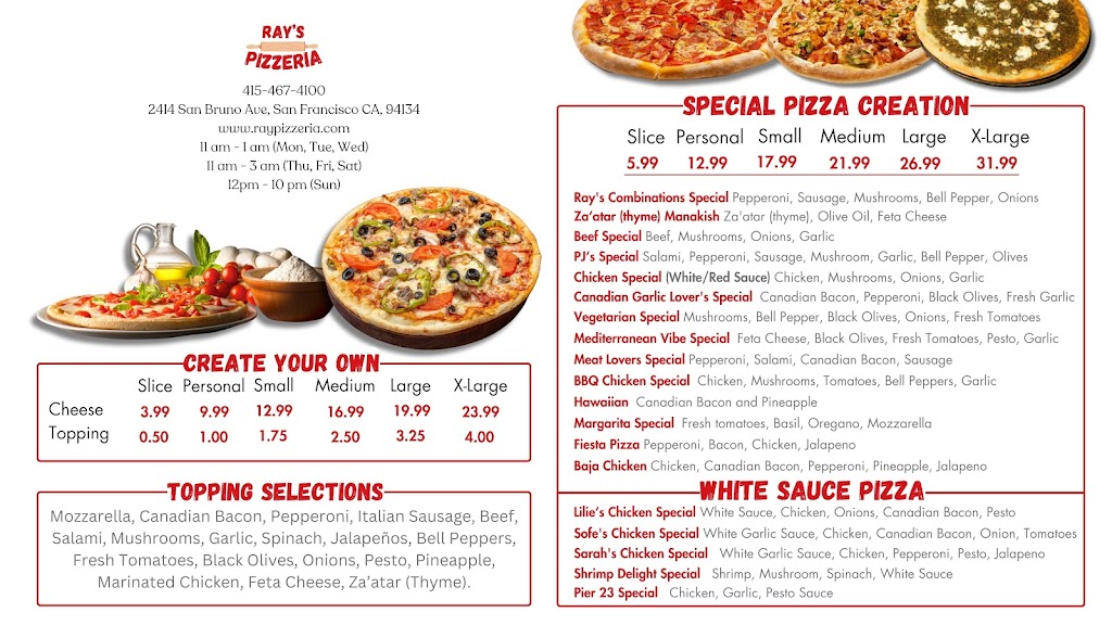 Rays Pizzeria | restaurant | 2414 San Bruno Ave, San Francisco, CA 94134, USA | 4154674100 OR +1 415-467-4100