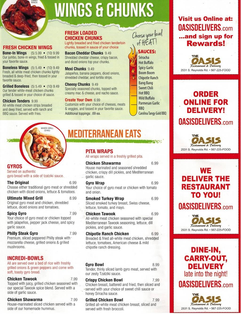 The Oasis Restaurant and Delivery | restaurant | 2531 S Reynolds Rd, Toledo, OH 43614, USA | 5672253663 OR +1 567-225-3663