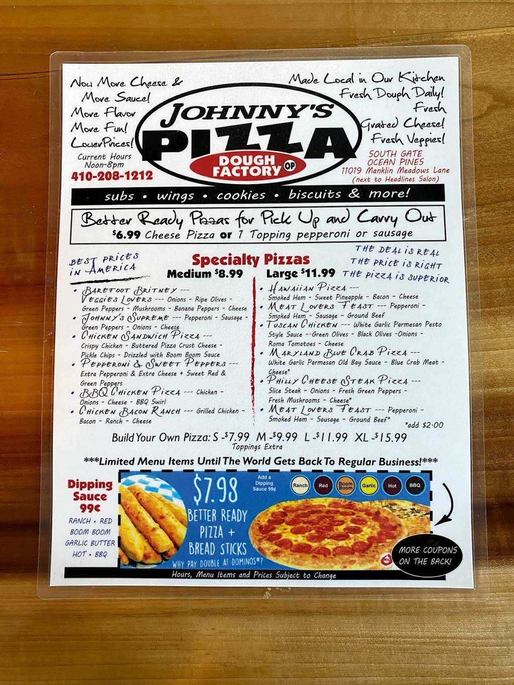 Johnny’s Pizza Ocean pines | meal delivery | 11019 Manklin Meadows Ln, Ocean Pines, MD 21811, USA | 4102081212 OR +1 410-208-1212