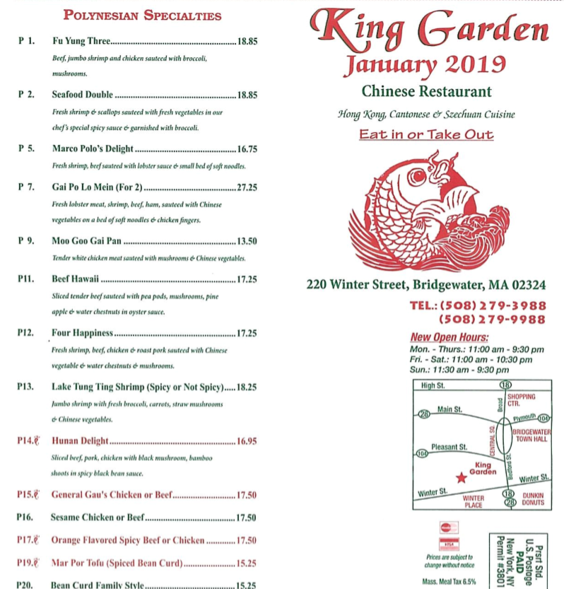 King Garden | restaurant | 220 Winter St, Bridgewater, MA 02324, USA | 5082799988 OR +1 508-279-9988