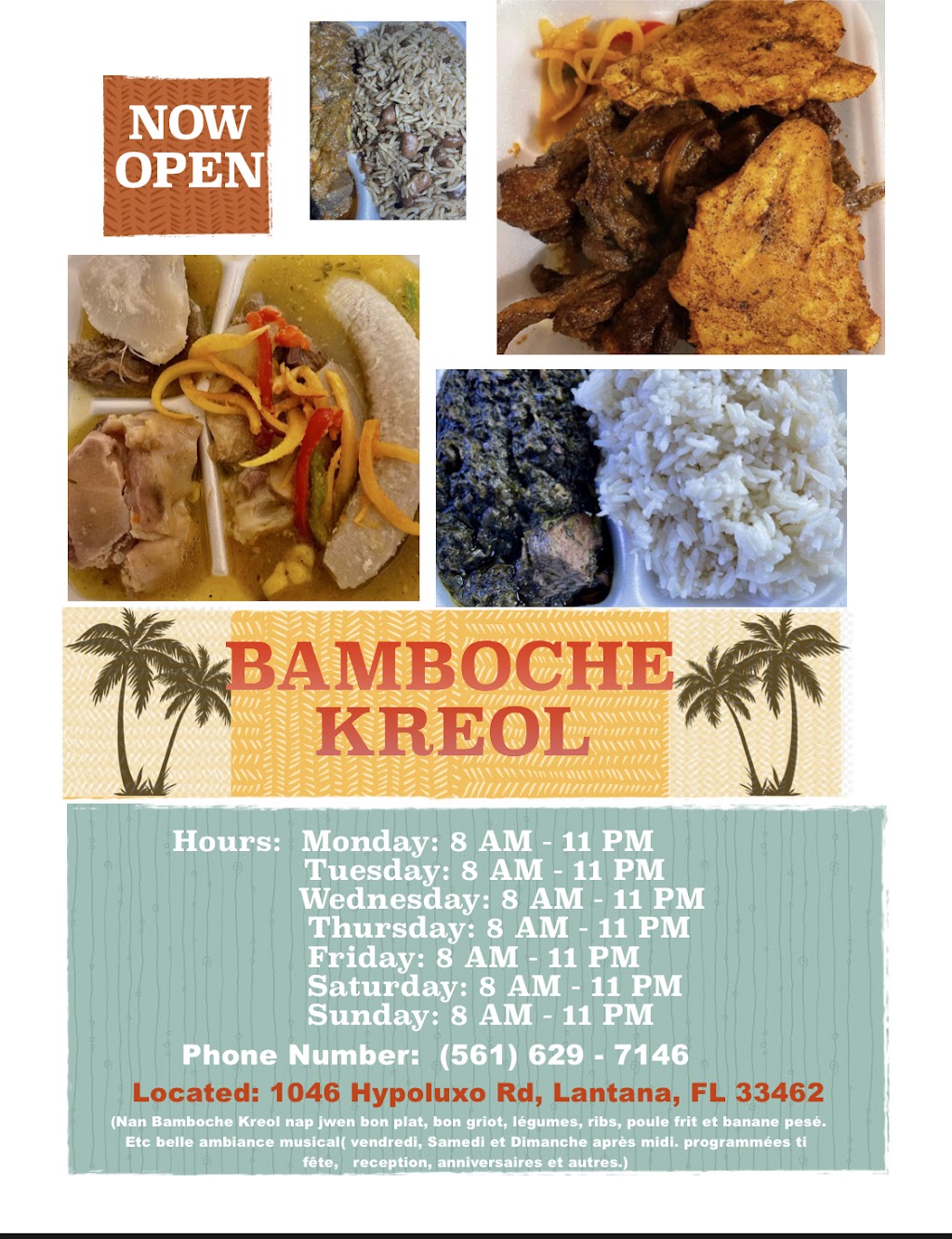 Bamboche Kreol | restaurant | 1046 Hypoluxo Rd, Lantana, FL 33462, USA | 5616297146 OR +1 561-629-7146