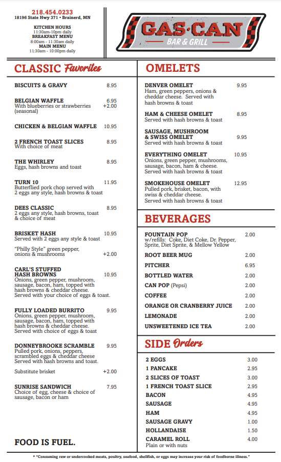 Gas Can Bar & Grill | restaurant | 18196 MN-371, Brainerd, MN 56401, USA | 2184540233 OR +1 218-454-0233