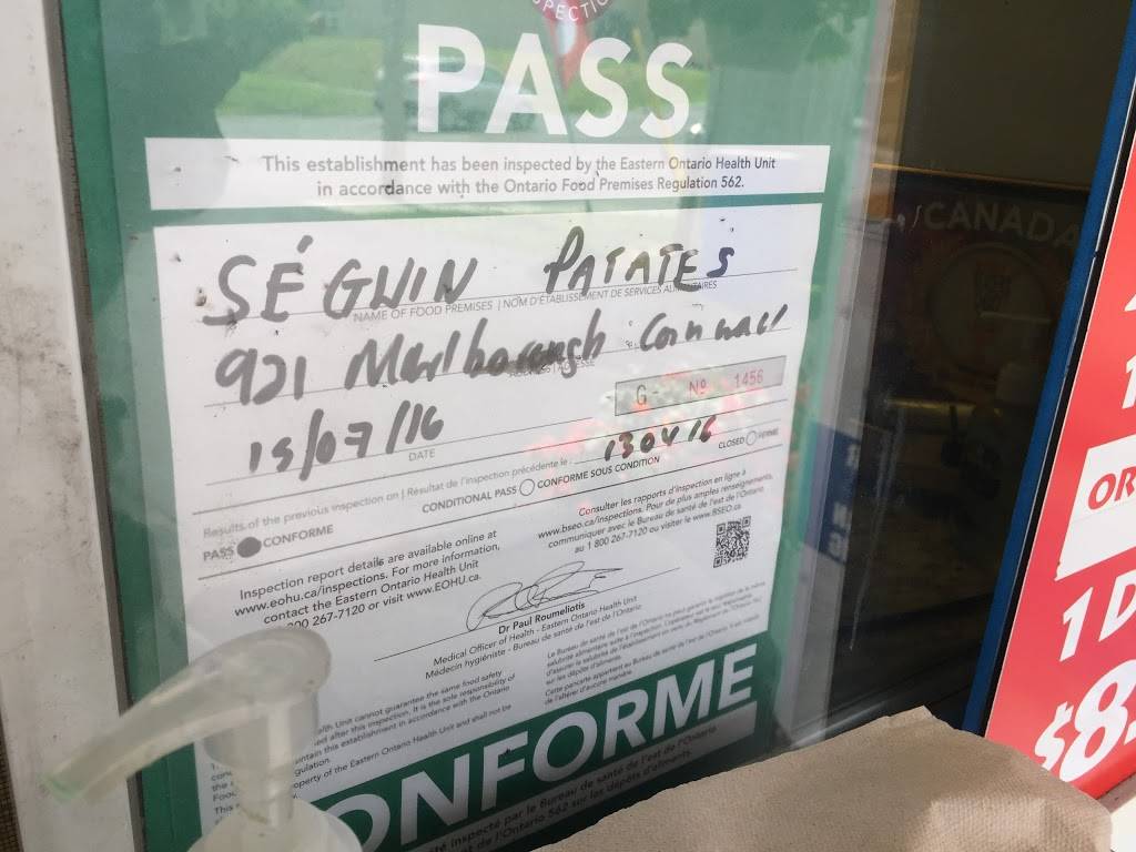 Seguin Patate | restaurant | 921 Marlborough St, Cornwall, ON K6H 4B5, Canada | 6139362080 OR +1 613-936-2080