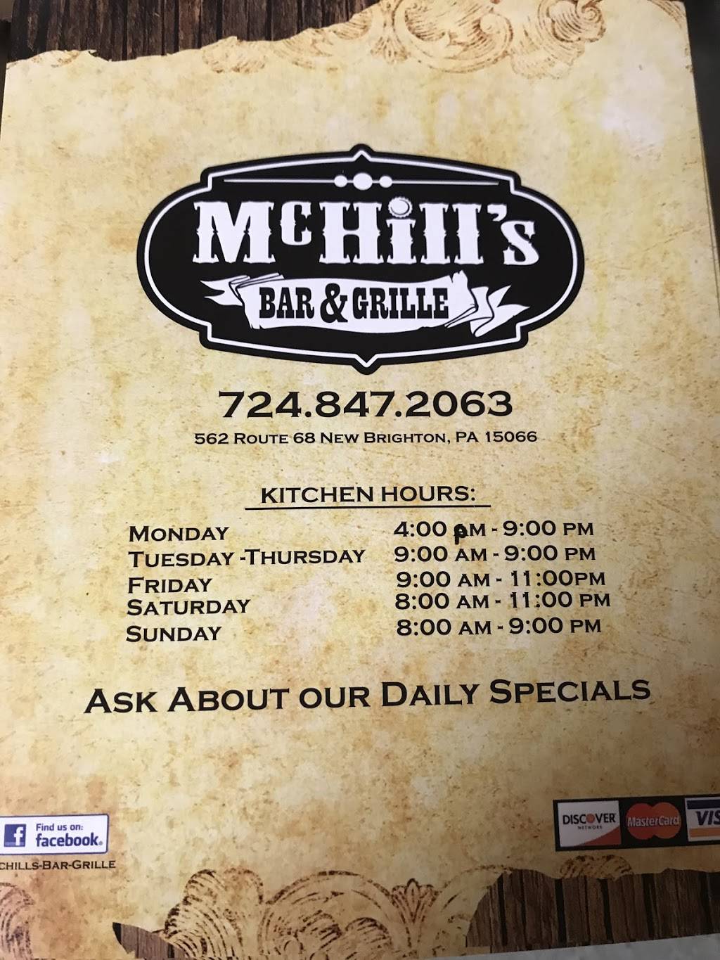 McHills Bar & Grille | restaurant | 562 PA-68, New Brighton, PA 15066, USA | 7248472063 OR +1 724-847-2063