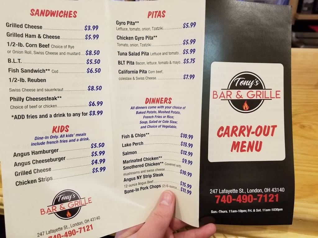 Tonys Bar & Grille | restaurant | 247 Lafayette St, London, OH 43140, USA | 7404907121 OR +1 740-490-7121