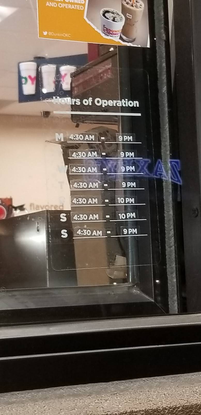 Dunkin | bakery | 2301 S Douglas Blvd #145, Midwest City, OK 73130, USA | 4055822271 OR +1 405-582-2271