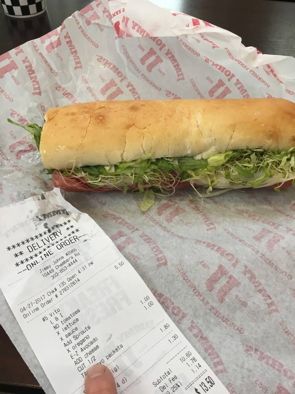 Jimmy Johns | meal delivery | 10449 Chambers Rd, Commerce City, CO 80022, USA | 3038534444 OR +1 303-853-4444