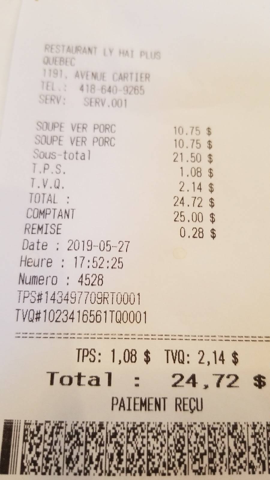 Restaurant Ly-Hai Plus Enr | restaurant | 1191 Avenue Cartier, Québec, QC G1R 2S9, Canada | 4186409265 OR +1 418-640-9265