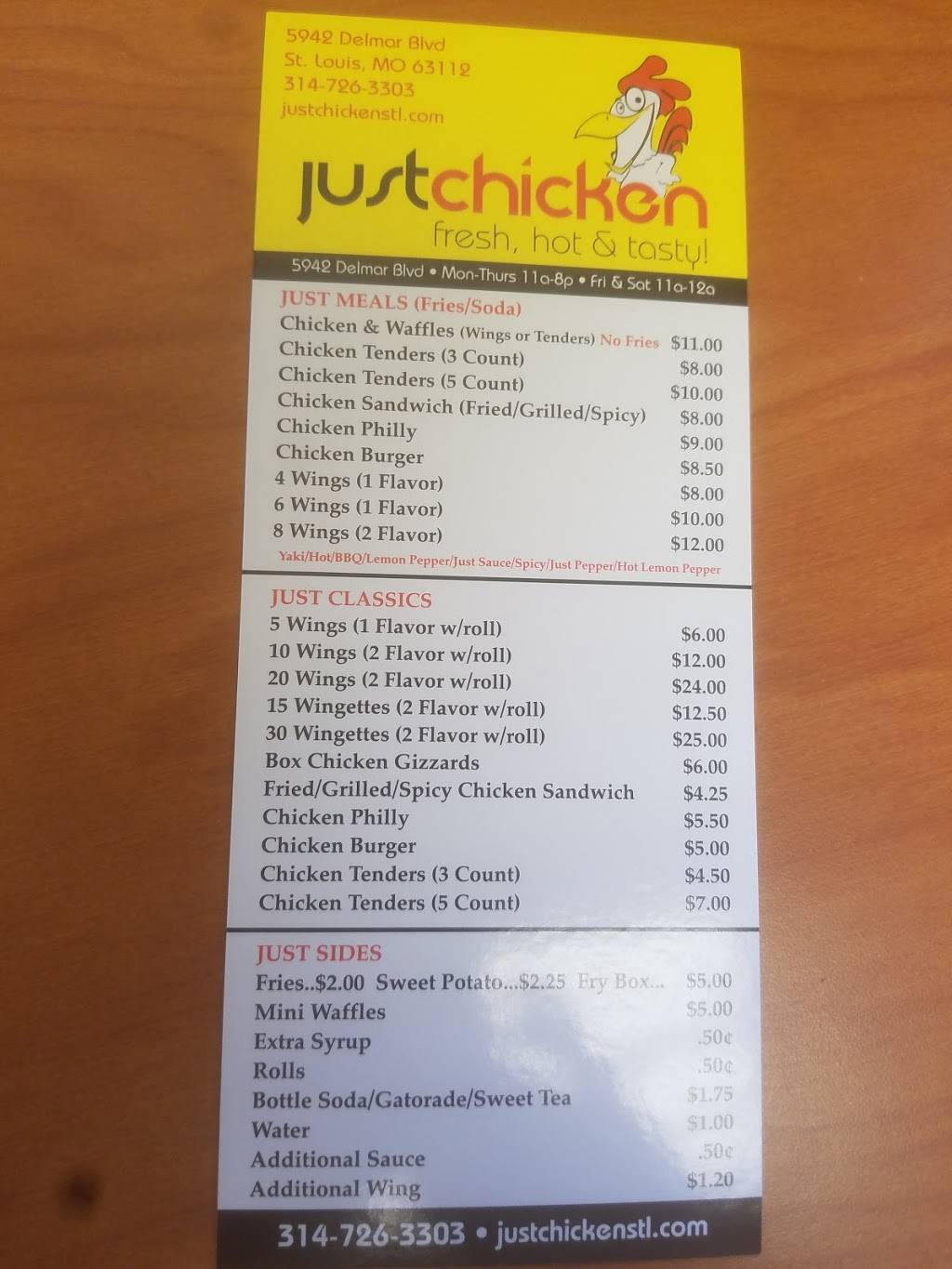 Just Chicken | restaurant | 5942 Delmar Blvd, St. Louis, MO 63112, USA | 3147263303 OR +1 314-726-3303