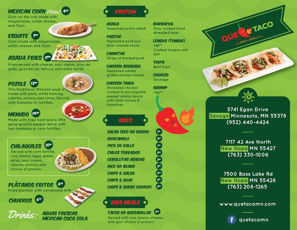 Que Taco - Bass Lake Rd | restaurant | 7500 Bass Lake Rd, New Hope, MN 55428, USA | 7632081265 OR +1 763-208-1265