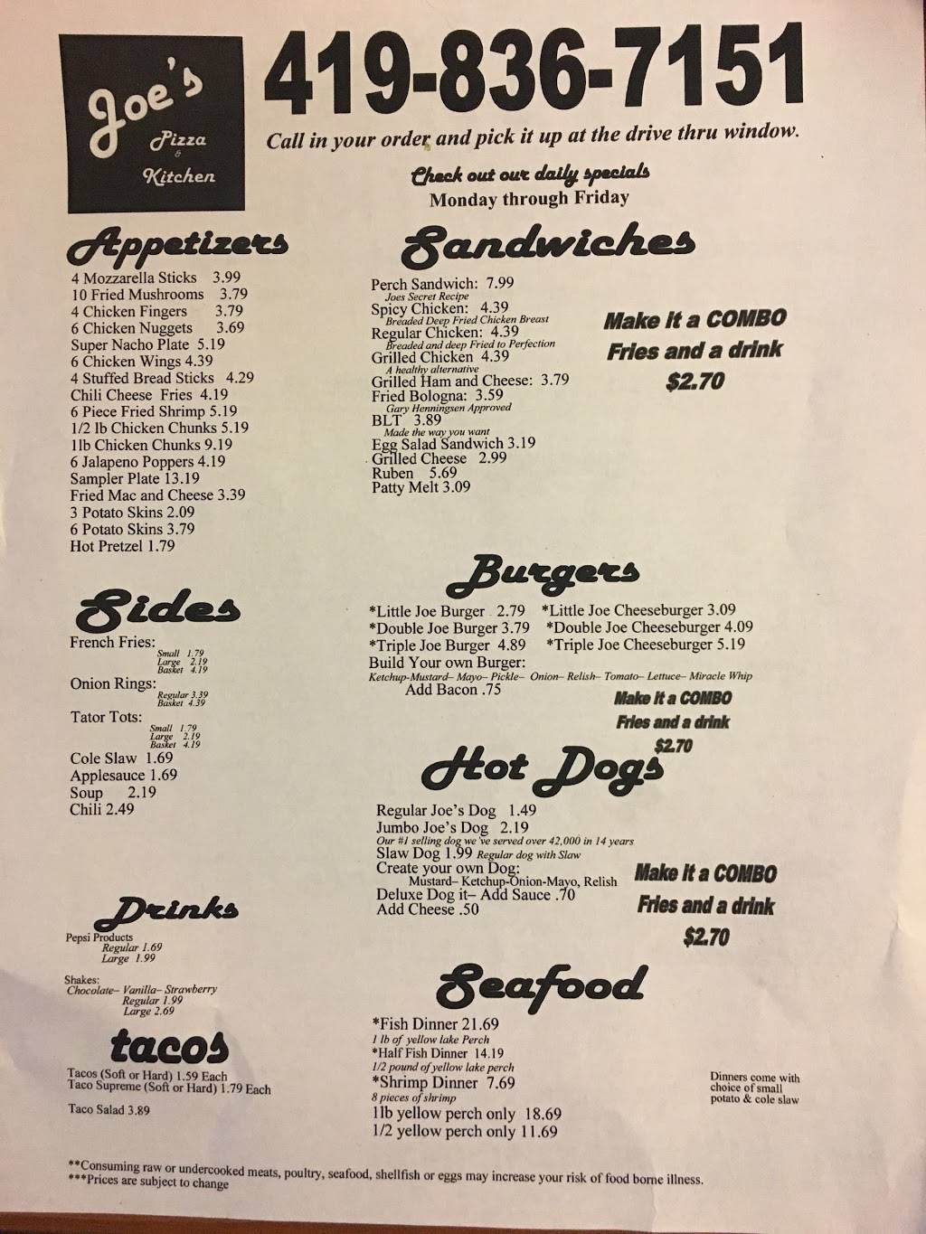 Joes Pizza Kitchen | restaurant | 7410 Jerusalem Rd, Oregon, OH 43616, USA | 4198367151 OR +1 419-836-7151