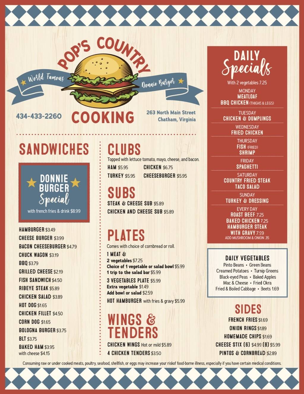 Pops Country Cooking | restaurant | 263 S Main St, Chatham, VA 24531, USA | 4344332260 OR +1 434-433-2260