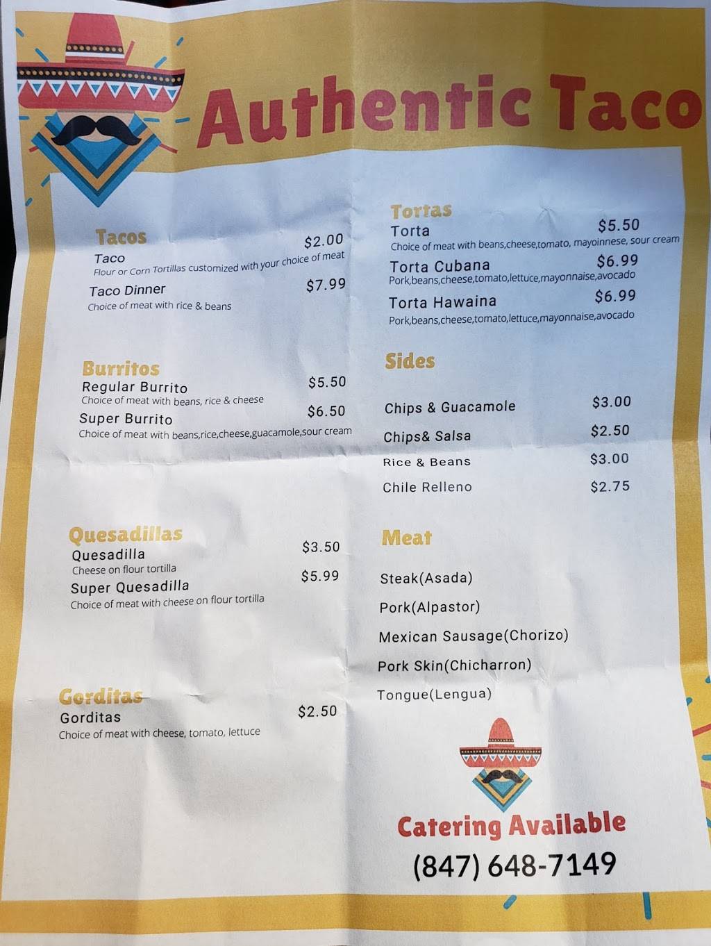 Authentic Taco | restaurant | 1129 Nerge Rd, Elk Grove Village, IL 60007, USA | 8476487149 OR +1 847-648-7149