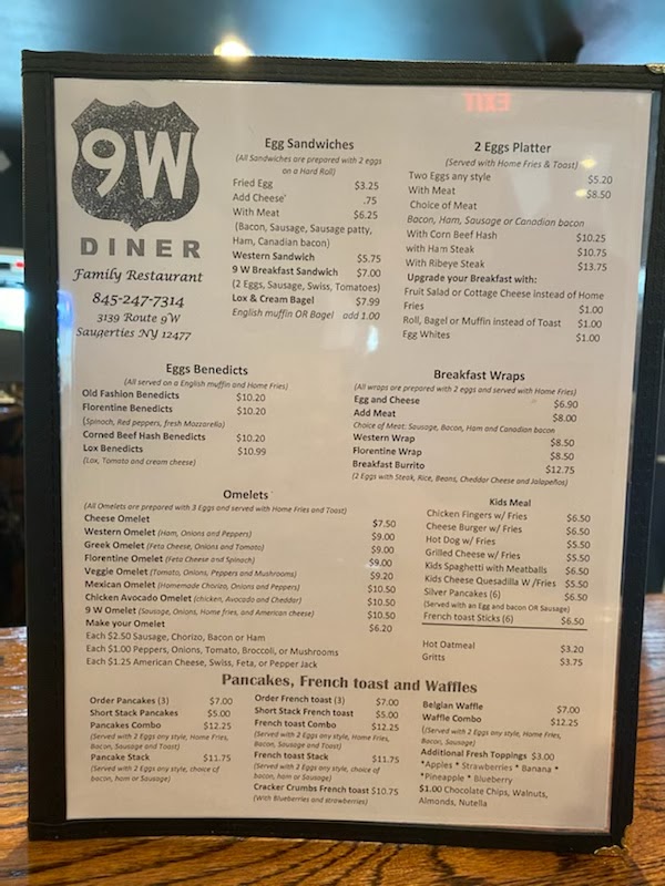 9W Diner | restaurant | 3 Simmons Plaza, Saugerties, NY 12477, USA | 8452477314 OR +1 845-247-7314