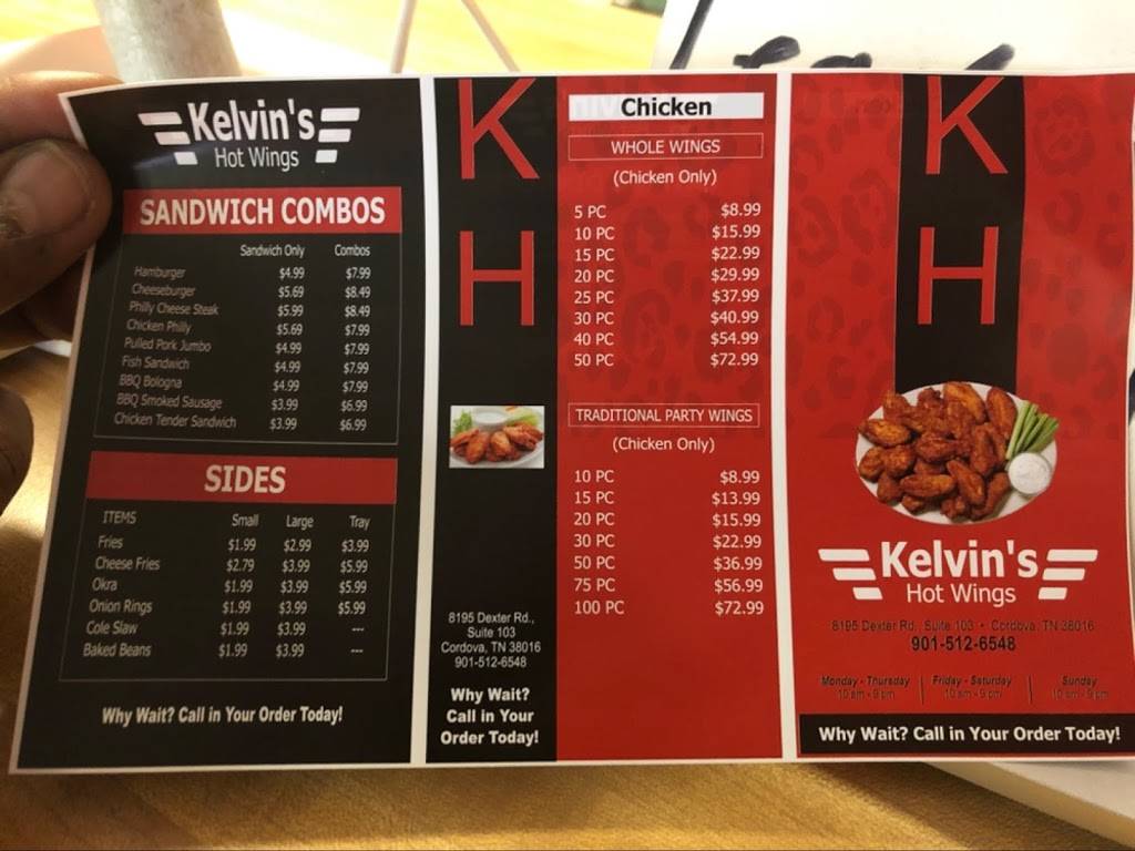 Kelvins Wings | restaurant | 8127-8195, Dexter Rd, Cordova, TN 38016, USA | 9015126548 OR +1 901-512-6548
