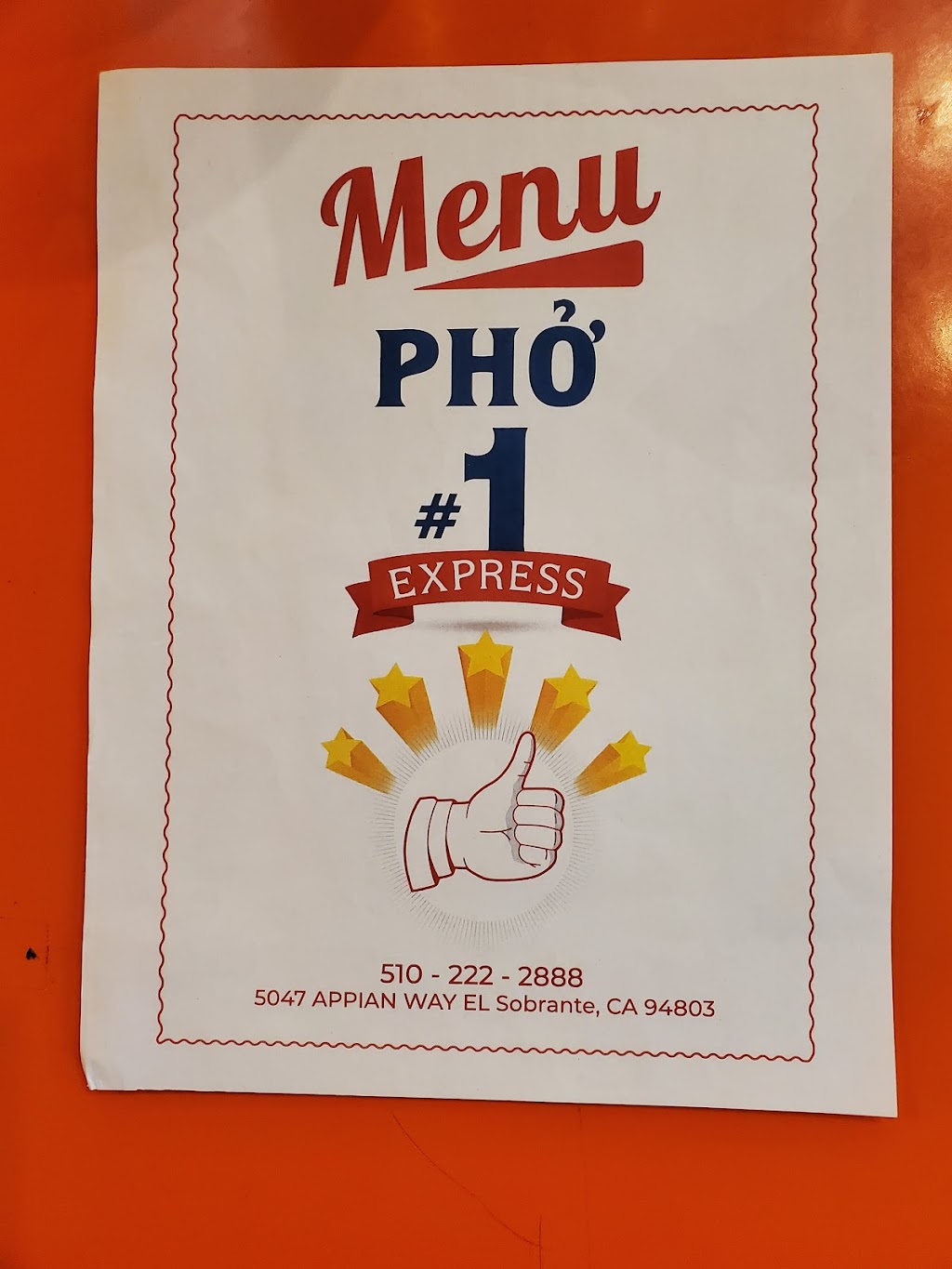 Pho #1 Express & Sandwiches | restaurant | 5047 Appian Way, El Sobrante, CA 94803, USA | 5102222888 OR +1 510-222-2888
