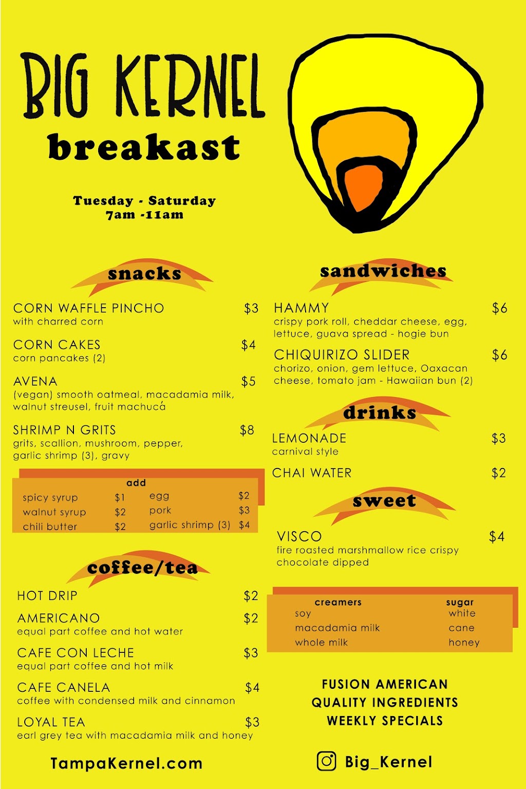 Big Kernel | restaurant | 5523 Ambassador Dr Suite B, Tampa, FL 33615, USA | 8133009609 OR +1 813-300-9609