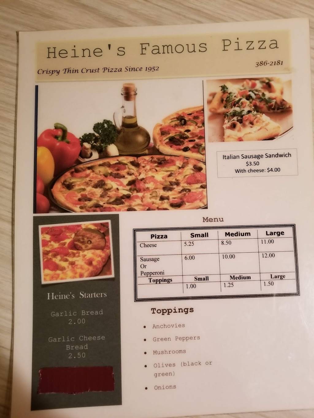 Heines Famous Pizza LLC | restaurant | Center St, Horicon, WI 53032, USA | 9203862181 OR +1 920-386-2181