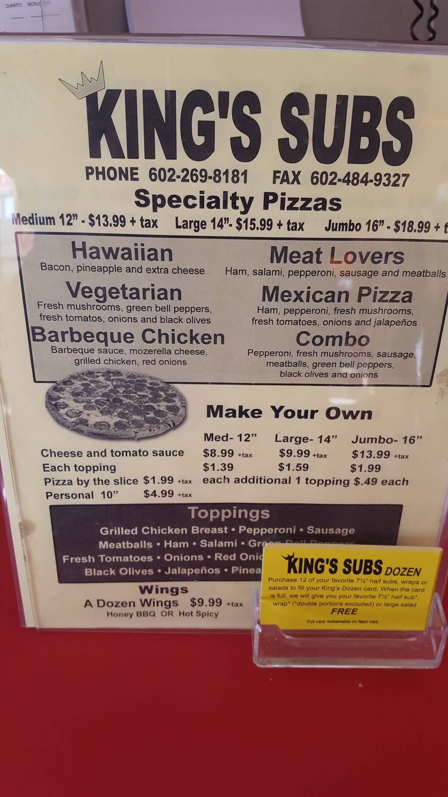 Kings Subs | restaurant | 3020 W Thomas Rd D, Phoenix, AZ 85017, USA | 6022698181 OR +1 602-269-8181