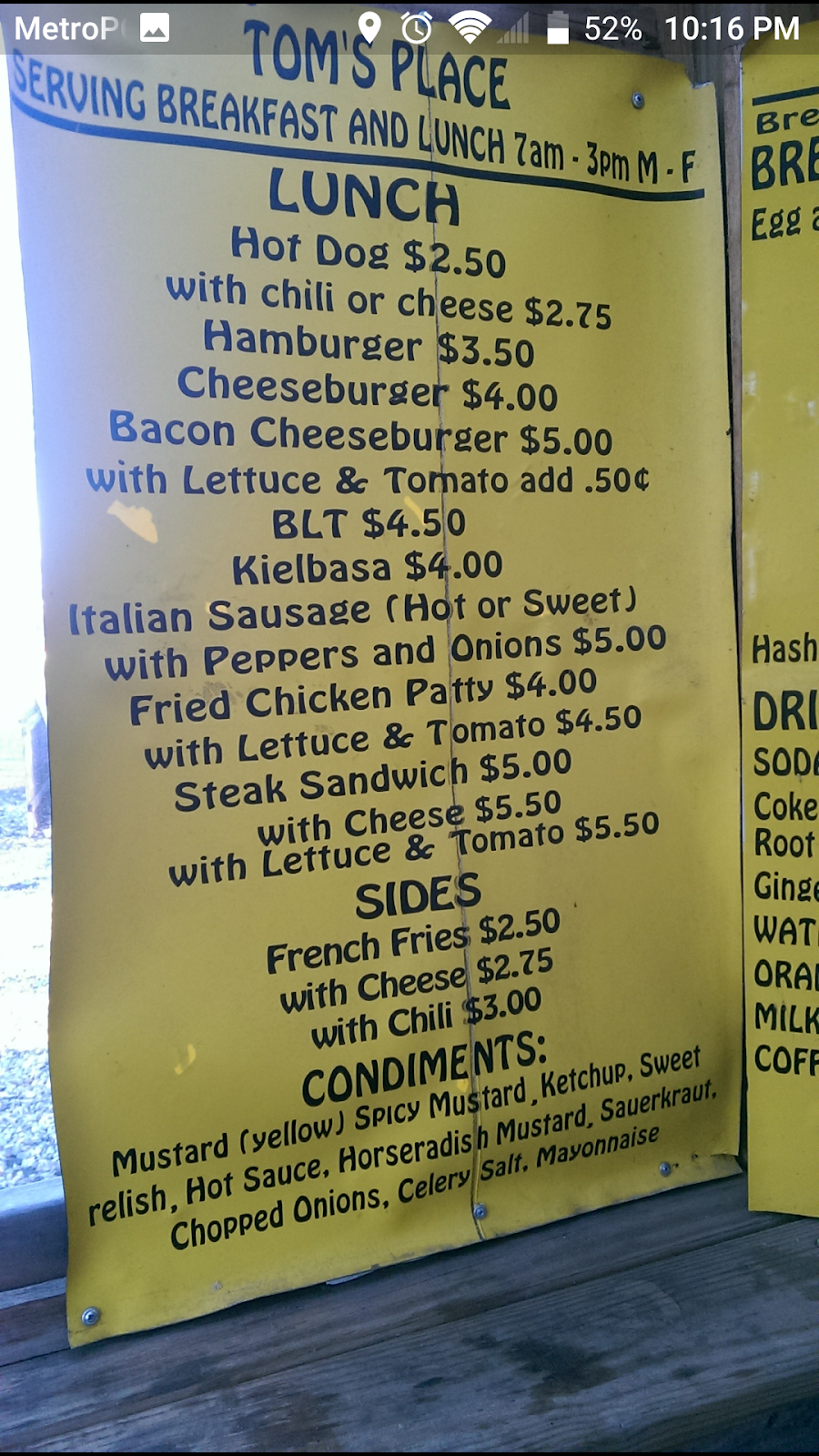 Toms Place | restaurant | Andover, CT 06232, USA | 8603058727 OR +1 860-305-8727