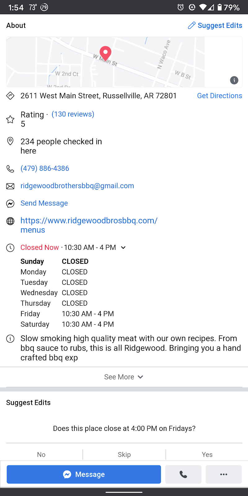 Ridgewood Brothers BBQ | restaurant | 2611 W Main St, Russellville, AR 72801, USA | 4798864386 OR +1 479-886-4386