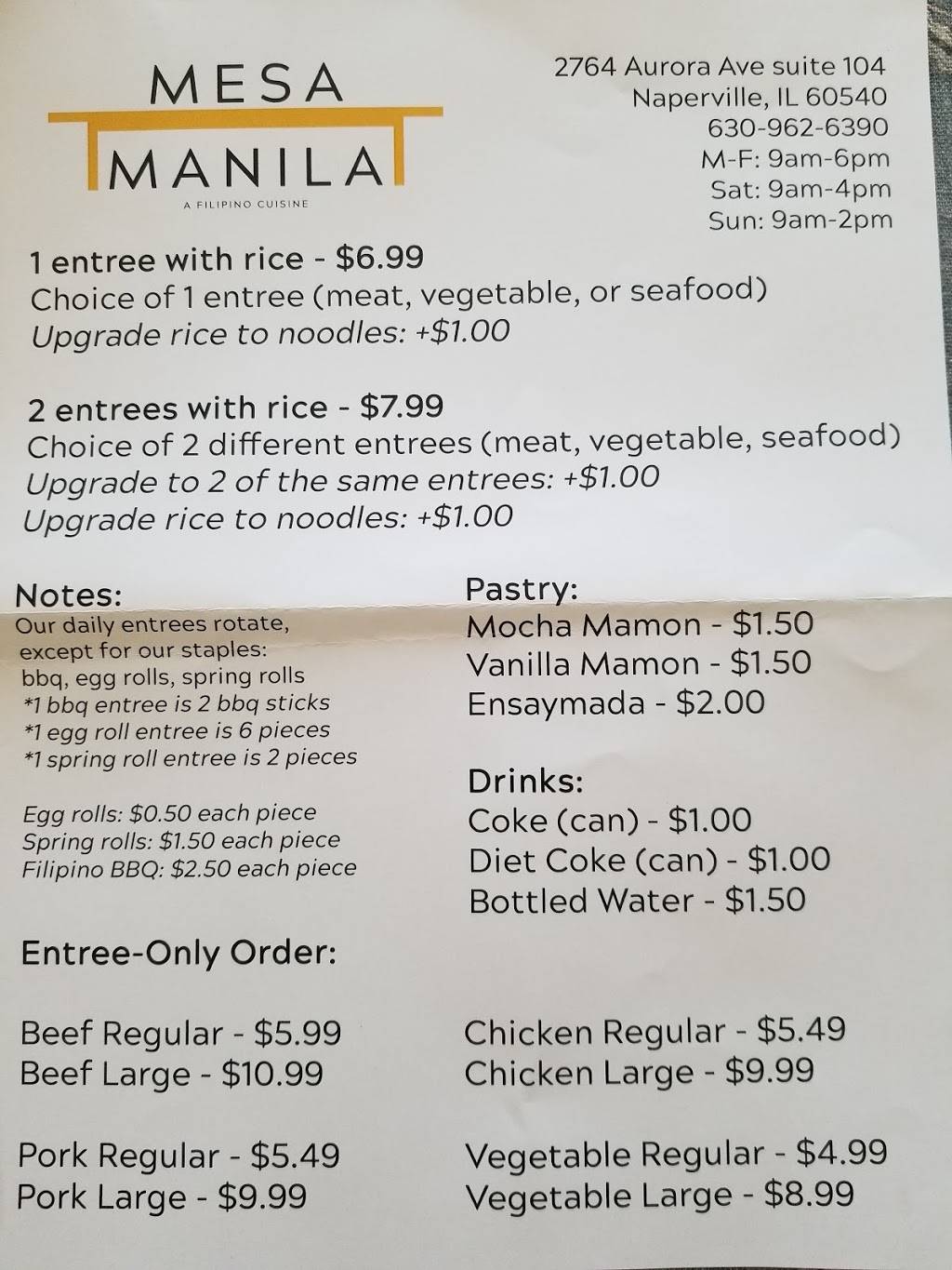 Mesa Manila | restaurant | 2764 Aurora Ave Suite 104, Naperville, IL 60540, USA | 3313054042 OR +1 331-305-4042