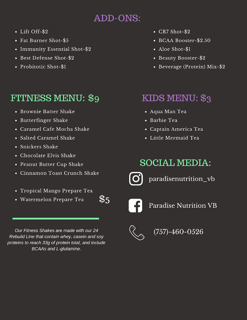 Paradise Nutrition VB | restaurant | 4640 Shore Dr Suite 106, Virginia Beach, VA 23455, USA | 7574600526 OR +1 757-460-0526