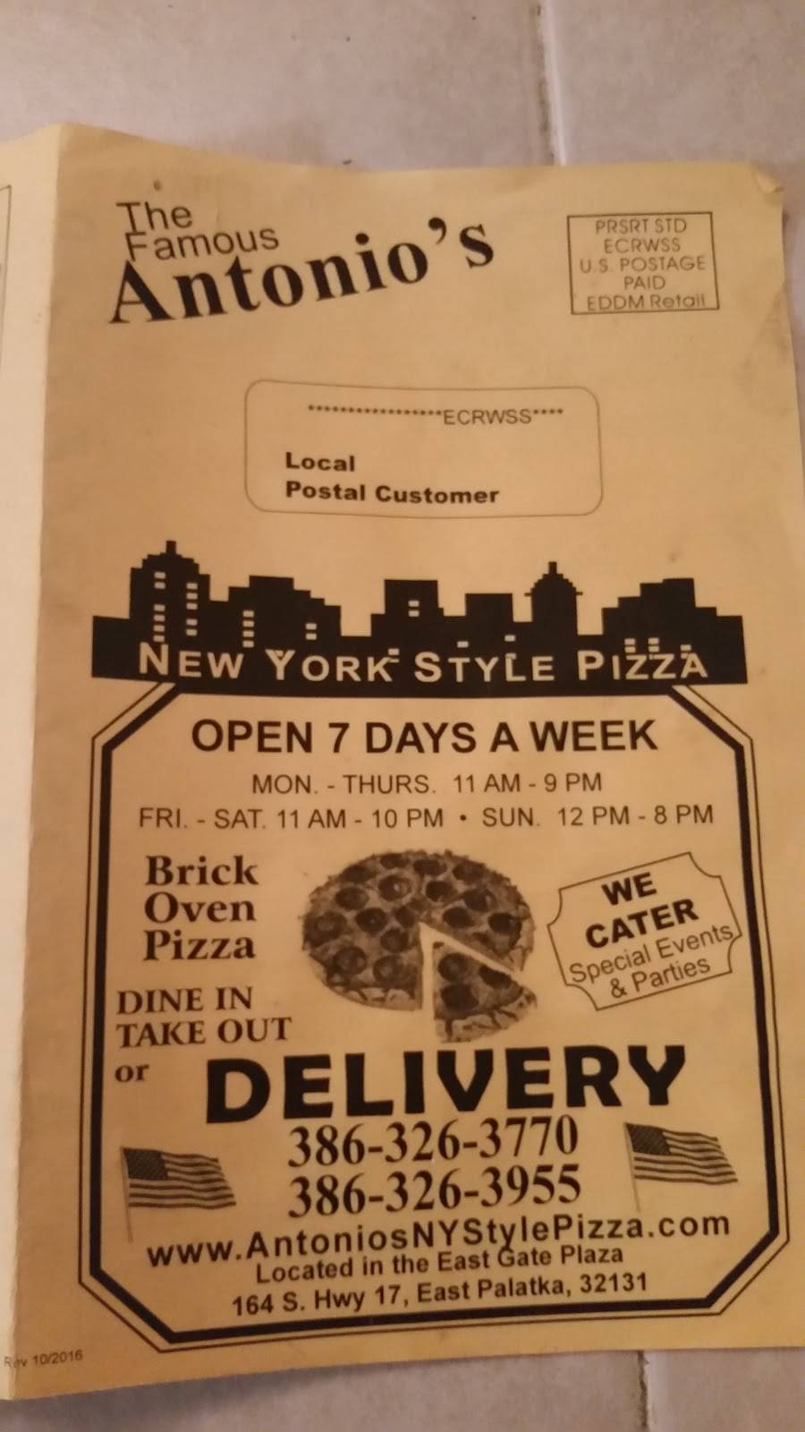 Antonios New York Style Pizza | restaurant | 164 US-17, East Palatka, FL 32131, USA | 3863263770 OR +1 386-326-3770