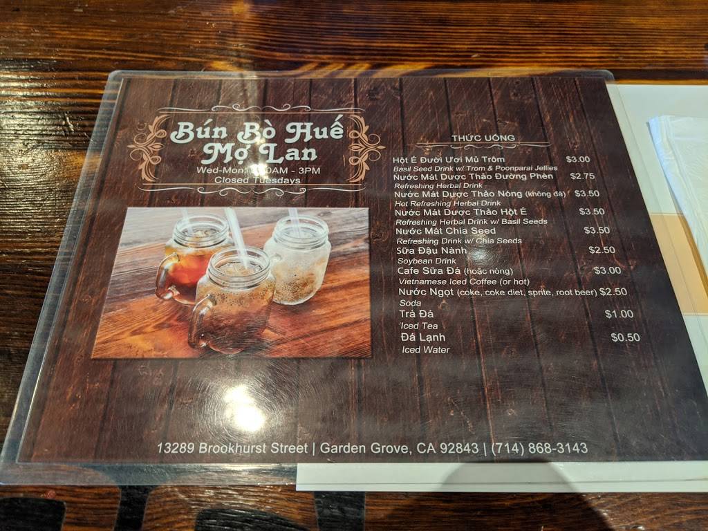 BÚn BÒ Hué Mo Lan | restaurant | 13289 Brookhurst St, Garden Grove, CA 92843, USA | 7148683143 OR +1 714-868-3143