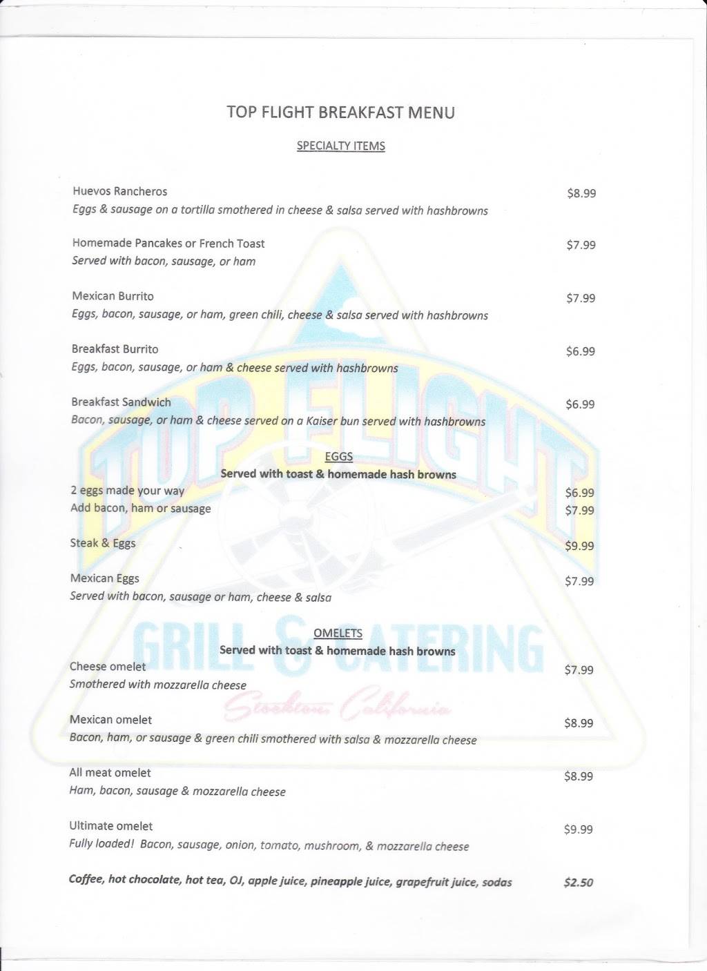 Top Flight Grill & Catering | restaurant | 5000 S Airport Way, Stockton, CA 95206, USA | 2099447780 OR +1 209-944-7780