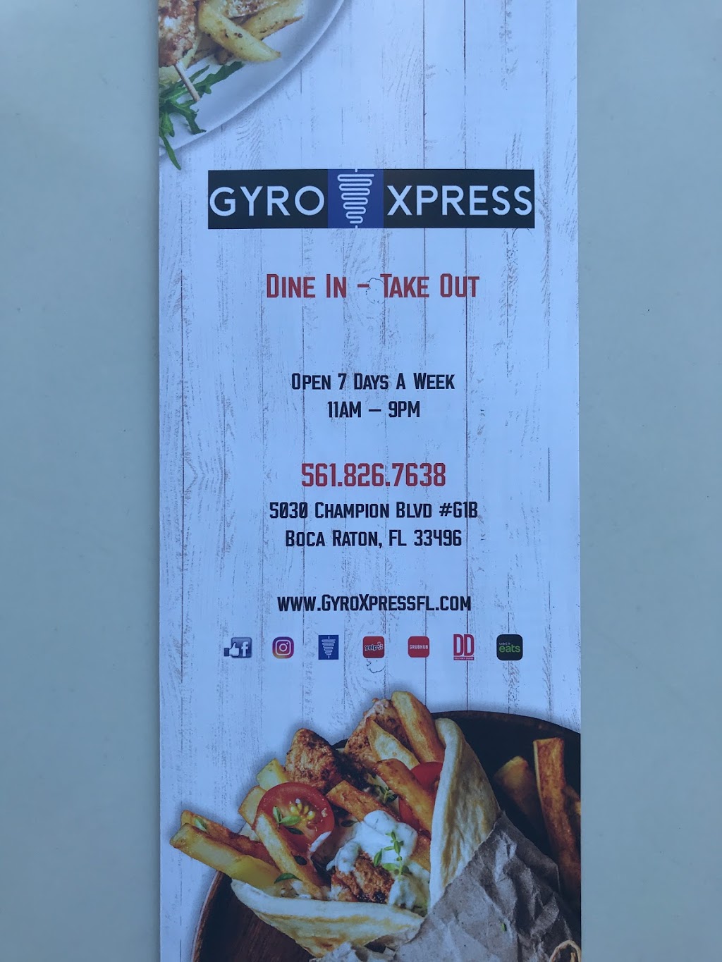 Gyro Xpress | restaurant | 5030 Champion Blvd #G1B, Boca Raton, FL 33496, USA | 5618267638 OR +1 561-826-7638