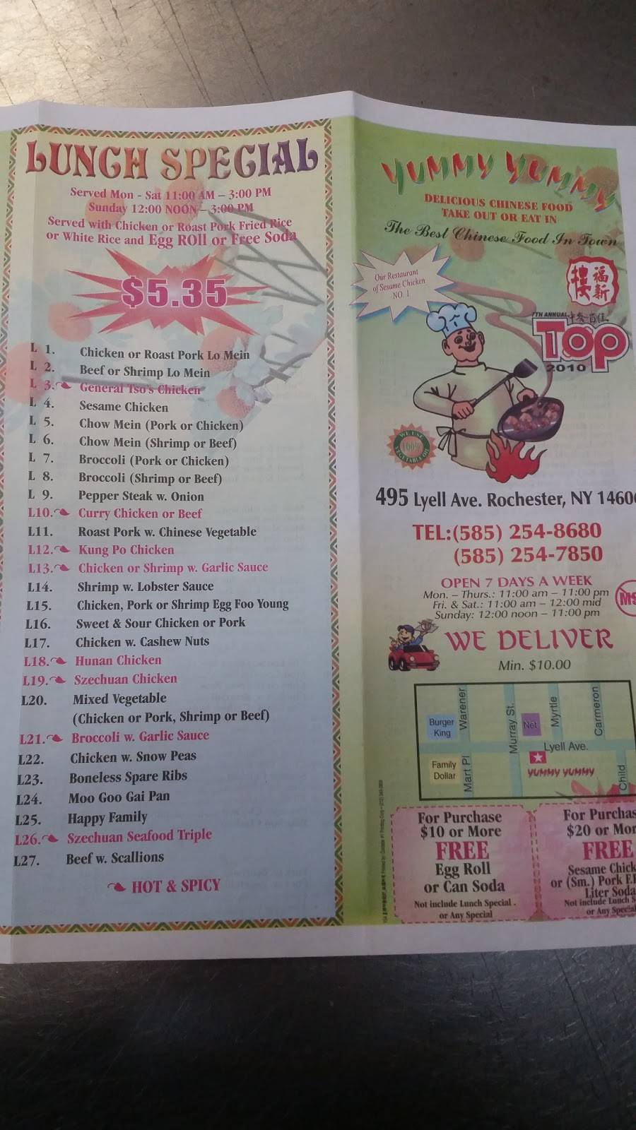 Yummy Yummy | restaurant | 495 Lyell Ave, Rochester, NY 14606, USA | 5852548680 OR +1 585-254-8680