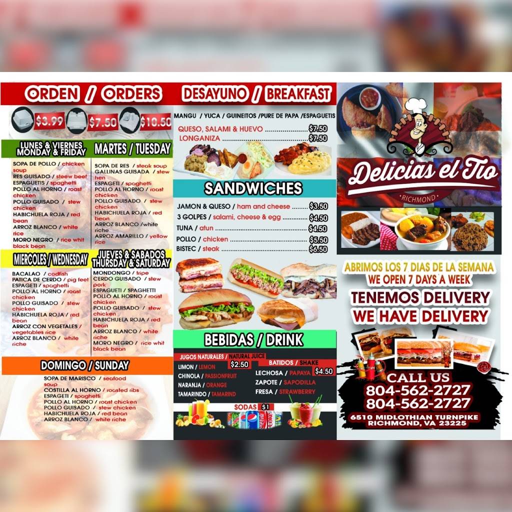 Delicias El Tio | restaurant | 6510 Midlothian Turnpike, Richmond, VA 23225, USA | 8045622727 OR +1 804-562-2727